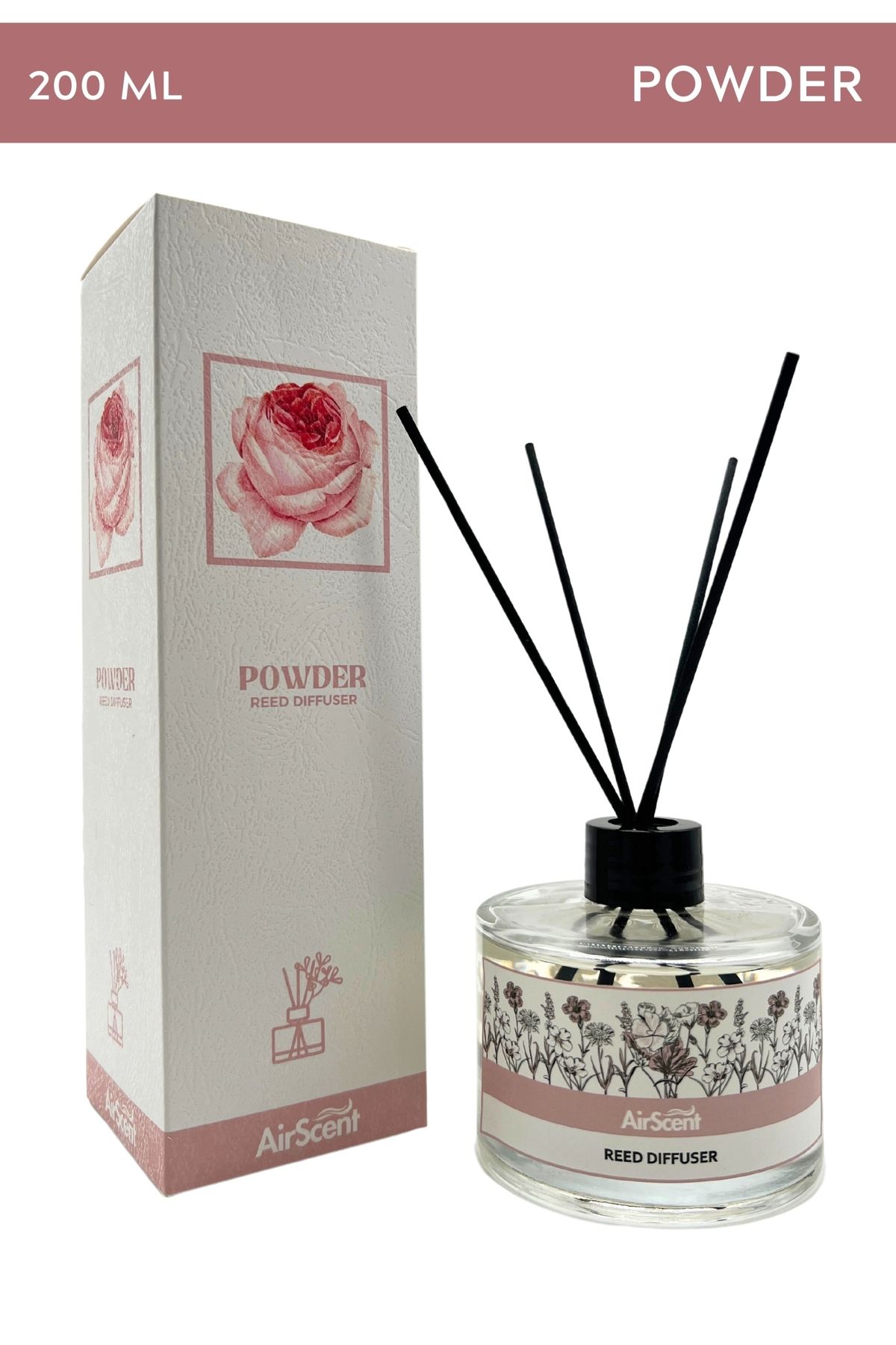 Pudra Çubuklu Oda Kokusu 200 ml Silindir Şişe Reed Diffuser