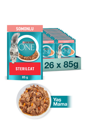 Sterilcat Somon Ve Havuçlu Yaş Kısırlaştırılmış Kedi Maması 26x85g Image 0