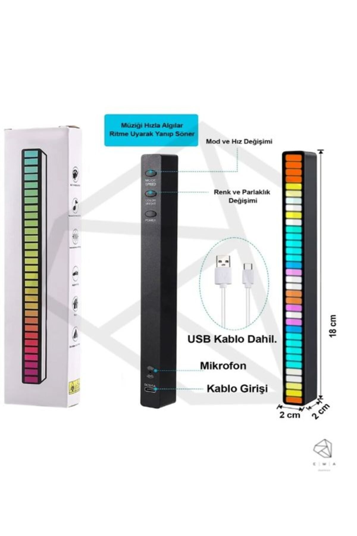 Rgb Müzik Ekolayzer Led Çubuk Sese Duyarlı Ritim Animasyonlu Eğlenceli Işık