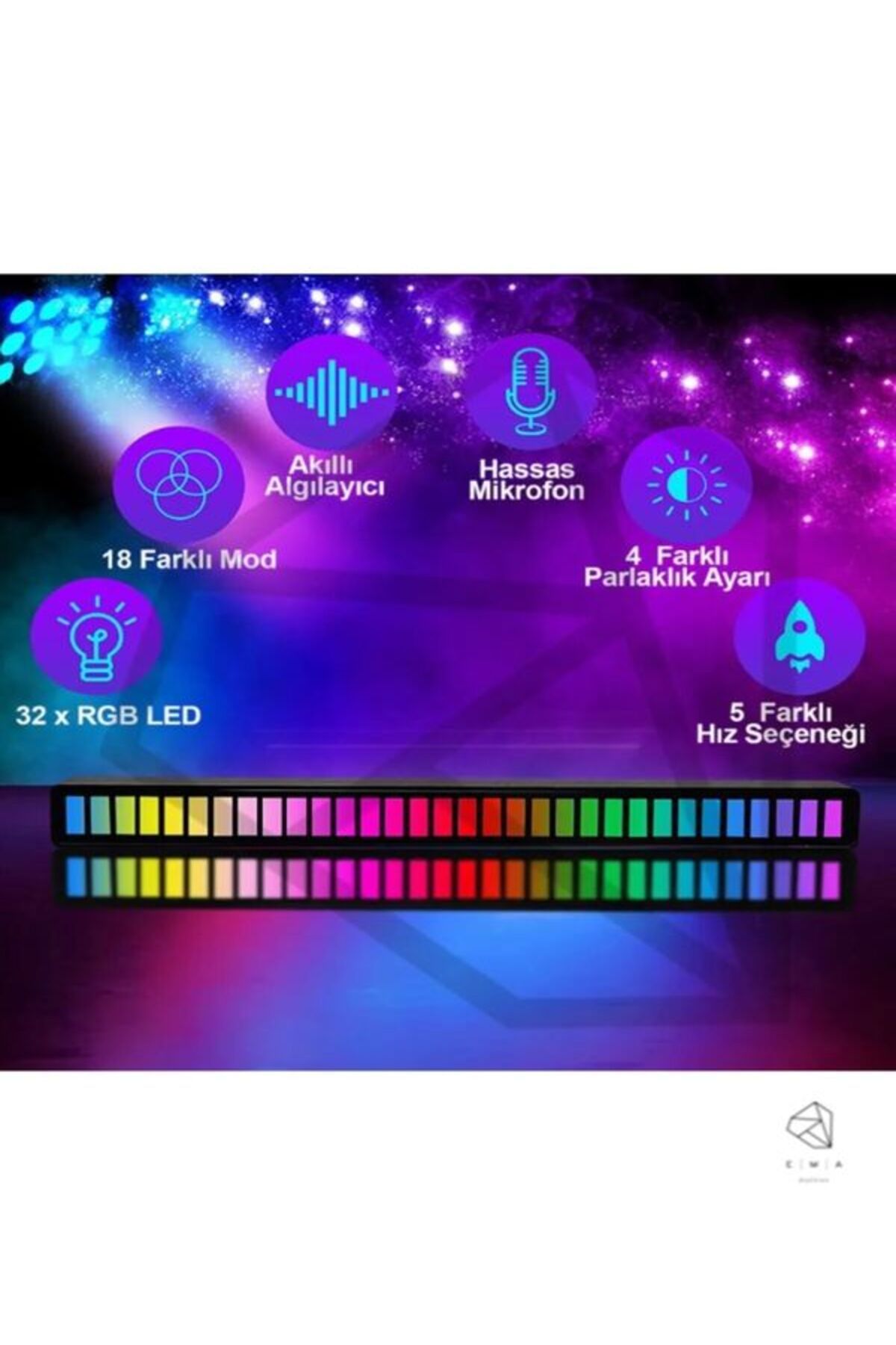 Rgb Müzik Ekolayzer Led Çubuk Sese Duyarlı Ritim Animasyonlu Eğlenceli Işık