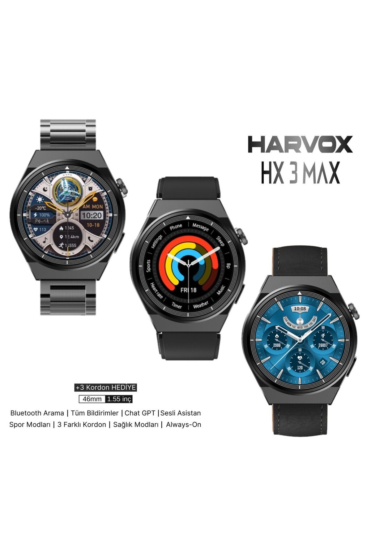 Harvox HX-3 Max 46mm 3 kordonlu (2025 yeni model)