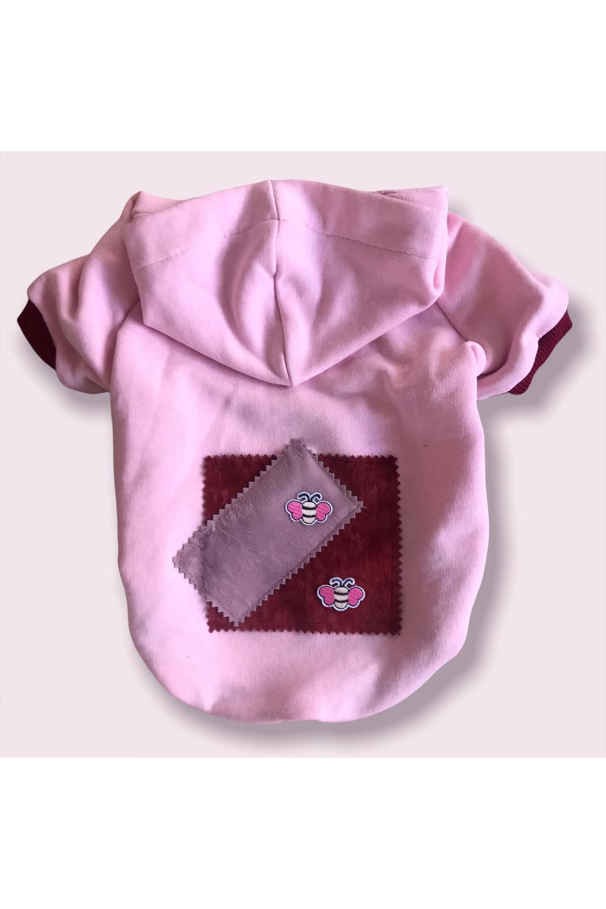 Pink Burgundy Bee Kapşonlu Sweatshirt Kedi Kıyafeti