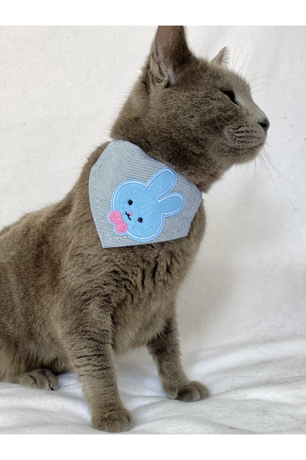 Blue Bunny Kedi Bandana, Fular, Kedi Kıyafeti Kedi Elbisesi, Kedi Tasması