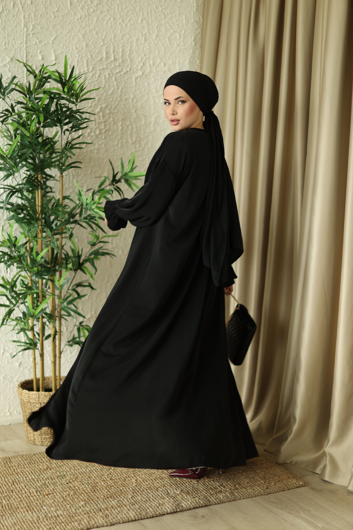 ŞARMİ KUŞAKLI ABAYA TAKIMI 145CM