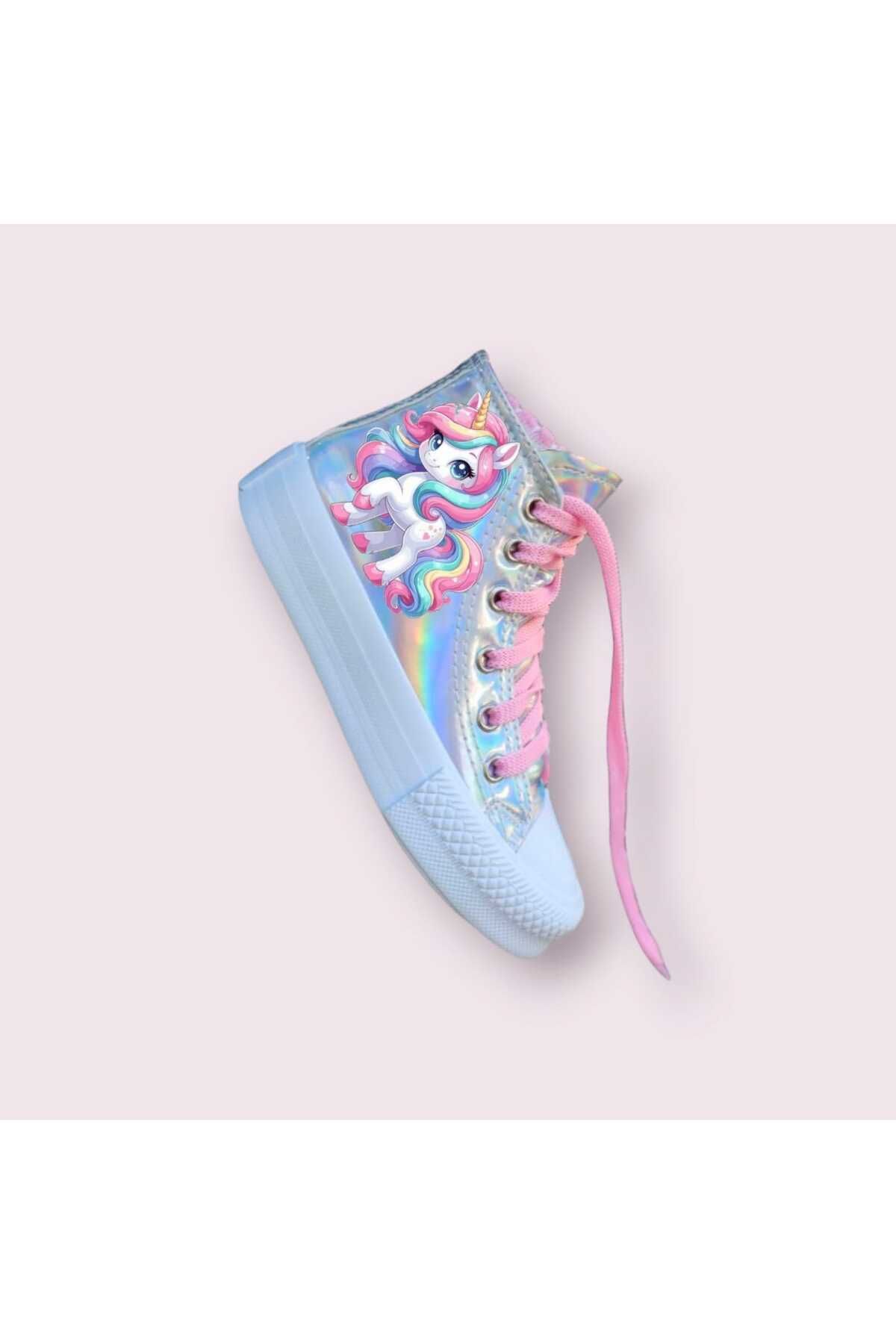 beyaz unicorn  baskılı hologram çocuk spor ayakkabı sneaker