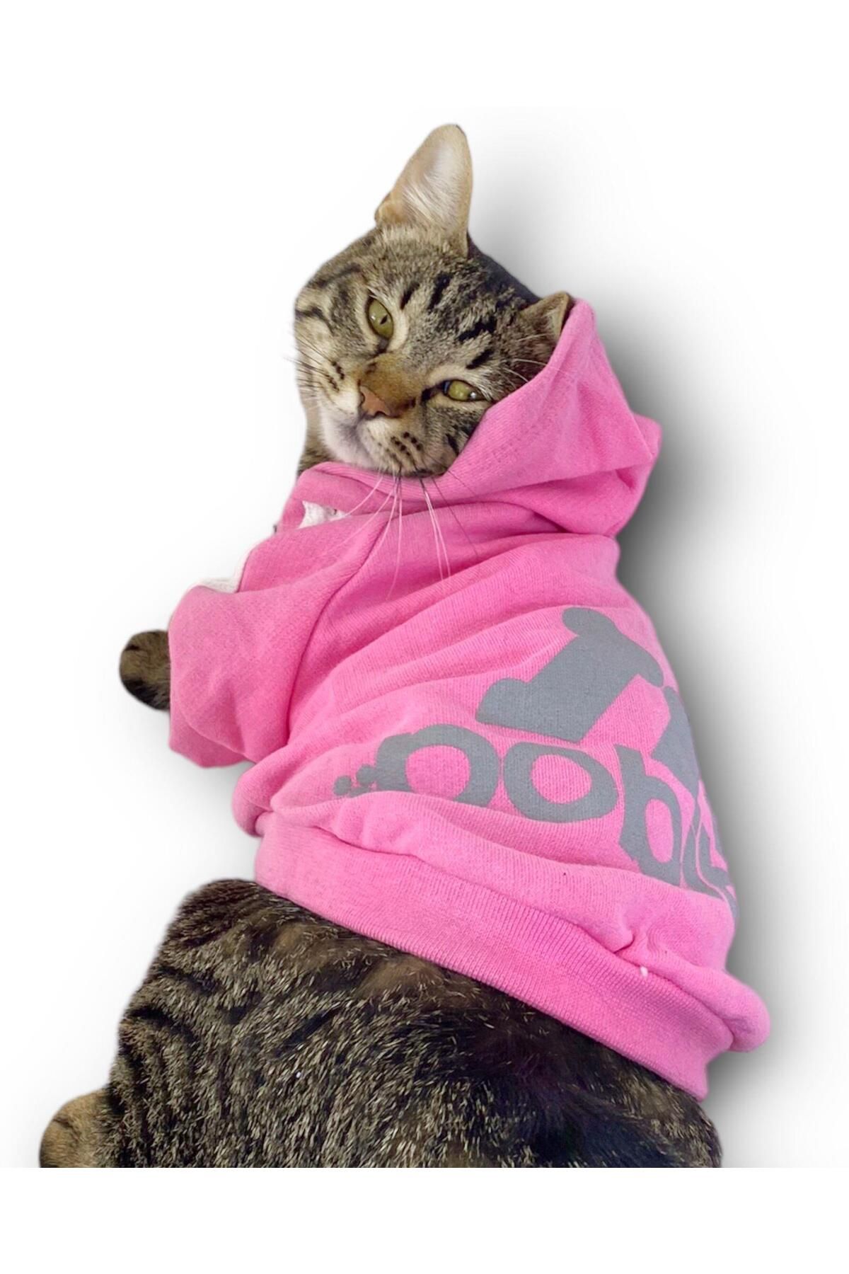 Pembe Adidog Kapşonlu Kedi Sweatshirt Kazak Duo