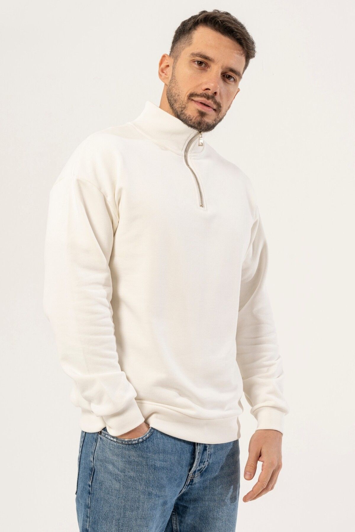 % 100 Pamuk Premium Quality / Üstün Kaliteli Dik Yaka Fermuarlı Sweatshirt