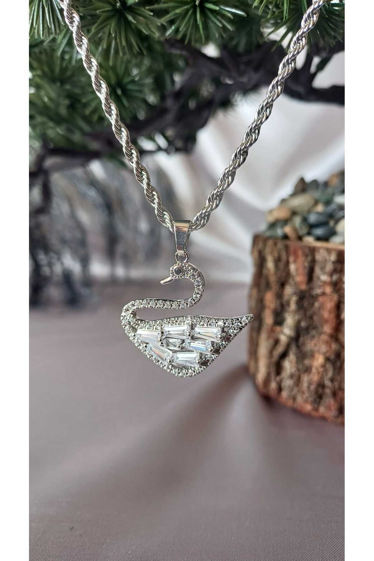 ELVİVA JEWELLERY Kuğu Taşlı316l Çelik Kolye