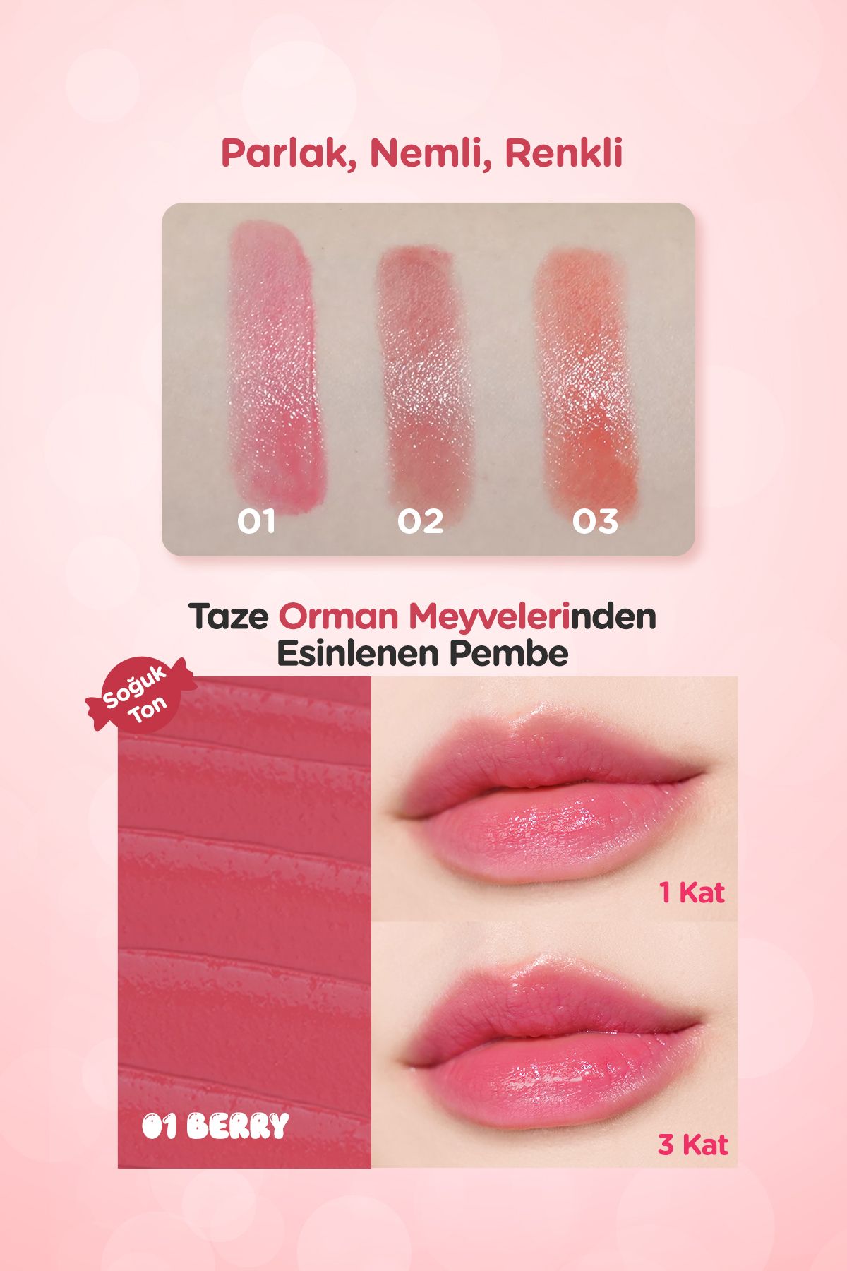 Dudakları Nemlendiren Parlak Bitişli Renkli Dudak Balmı A'pıeu The Pure Candy Color Balm No.01 Berry