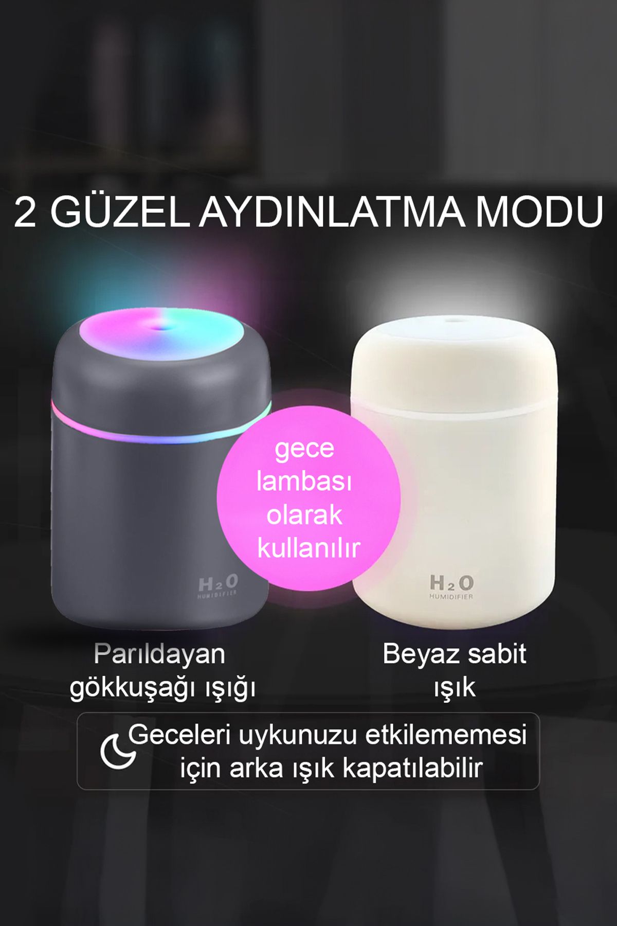 H2o 300ml Led Işıklı Usb Hava Nemlendirici, Ultrasonik Buhar Makinesi Ve Aroma Difüzör