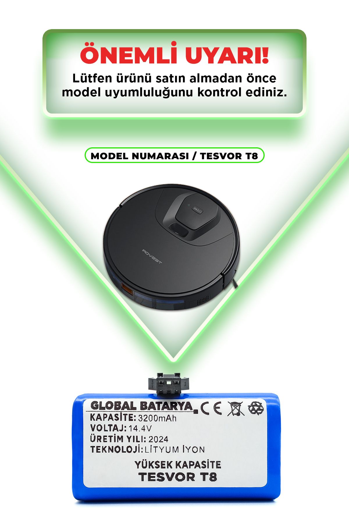 Tesvor T8 Akıllı Robot Süpürge Bataryası 14.4v 3200mah Pil (yüksek Kapasite)