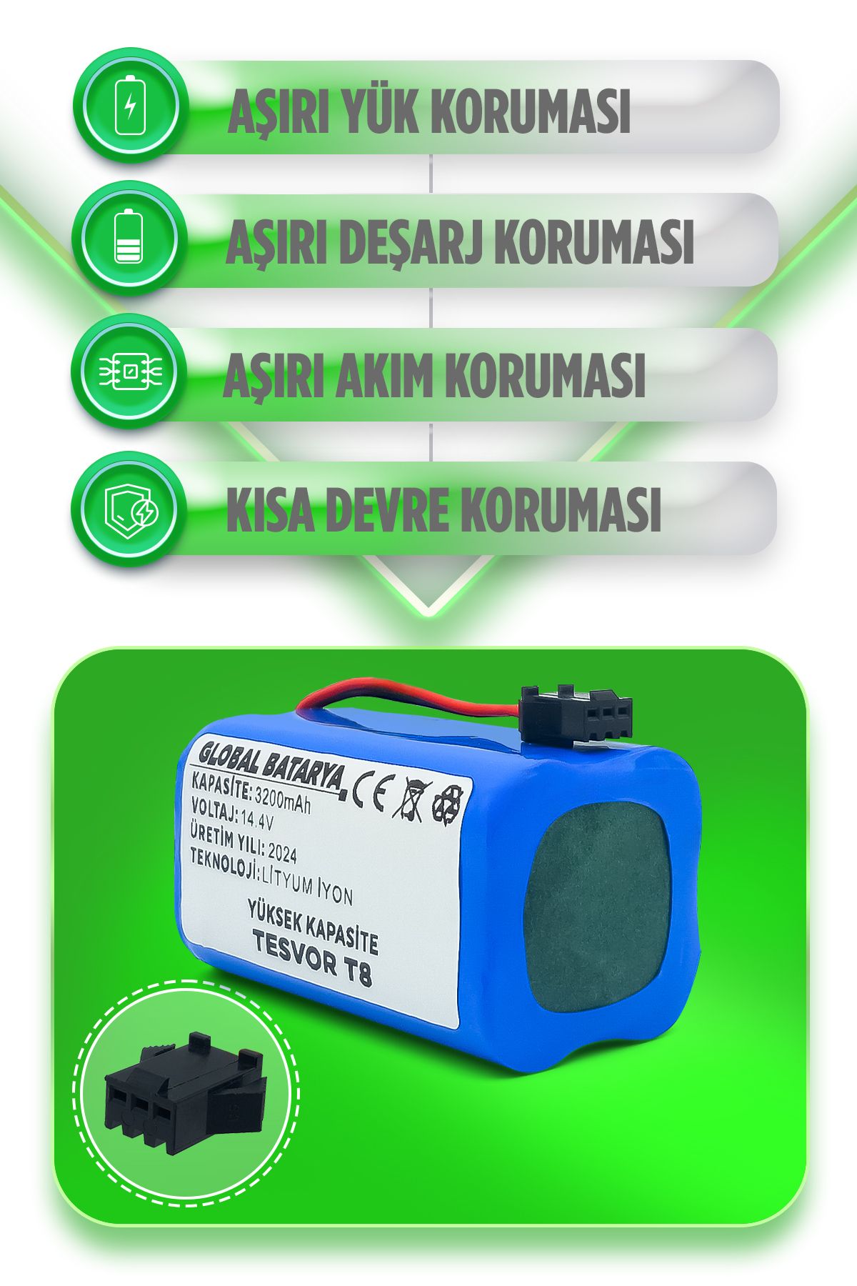 Tesvor T8 Akıllı Robot Süpürge Bataryası 14.4v 3200mah Pil (yüksek Kapasite)