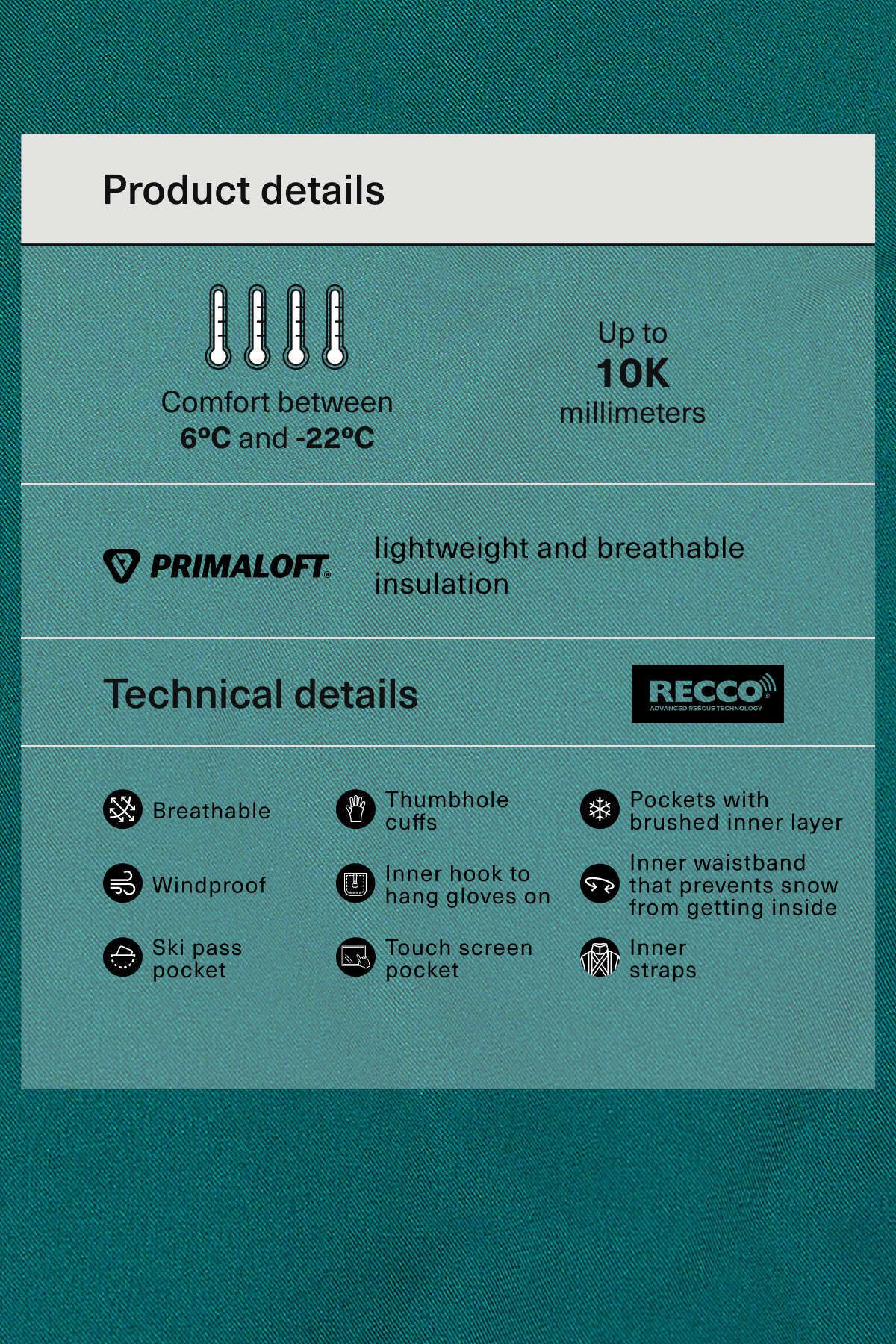 Primaloft® SKI suya dayanıklı kapitone dolgulu mont