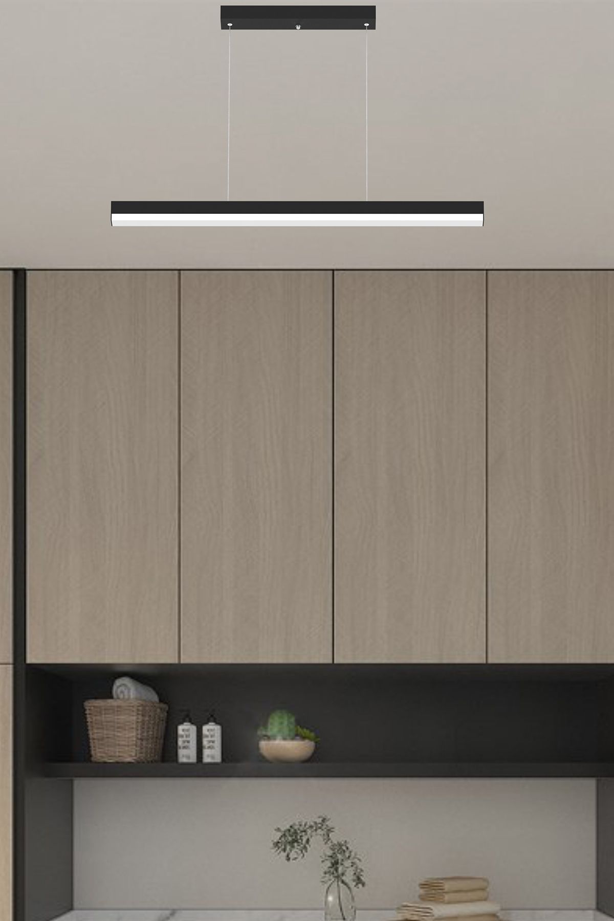 Magro 120cm ( Siyah Kasa, Doğal Beyaz Işık ) Sarkıt Lineer Modern Led Avize, Salon, Mutfak, Masa