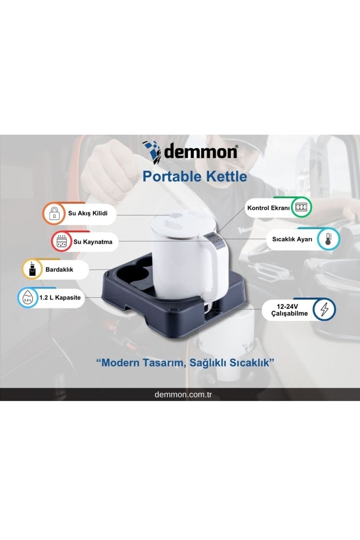 Oto Su Isıtıcı KETTLE Professional Portable Demon Tır Kamyon Otomobil 12V - 24V