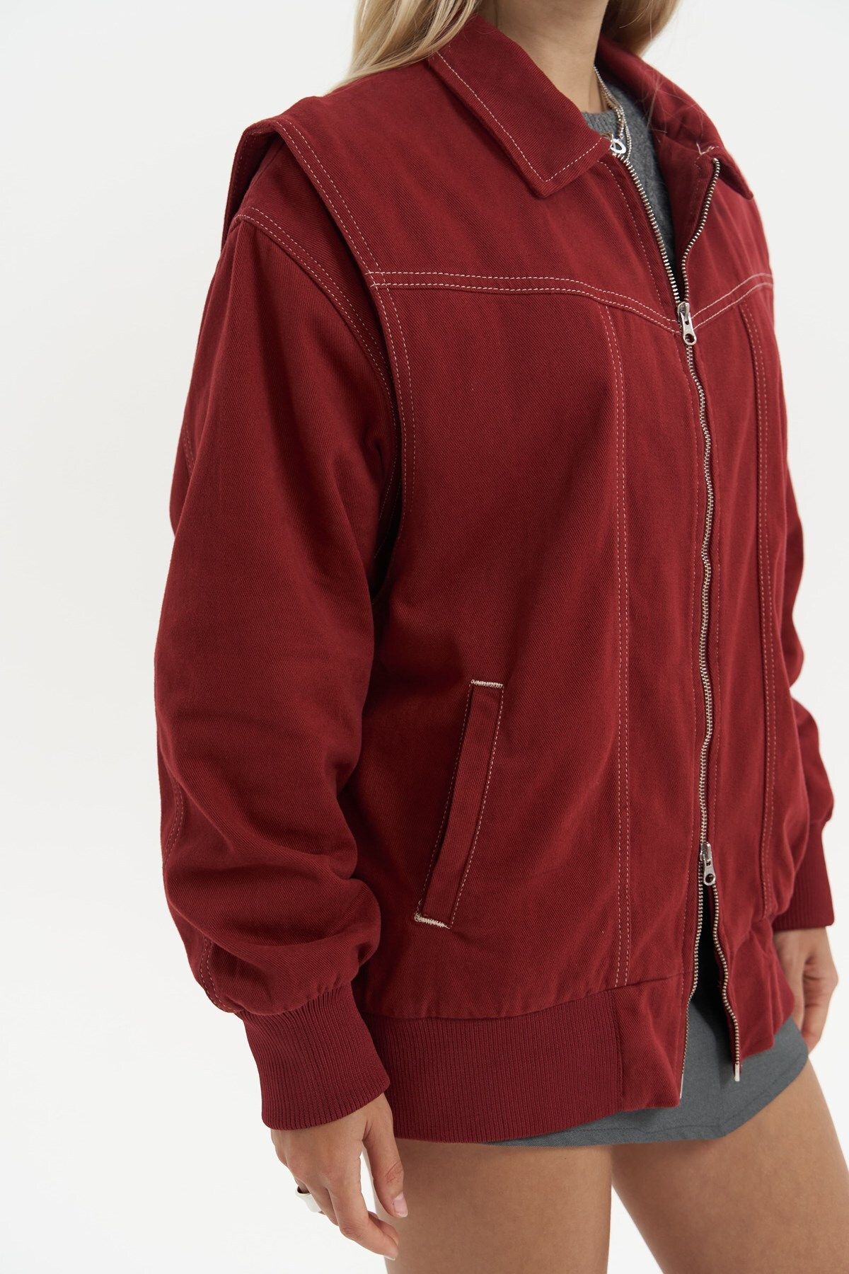 Neus Bordo Oversize Jean Ceket