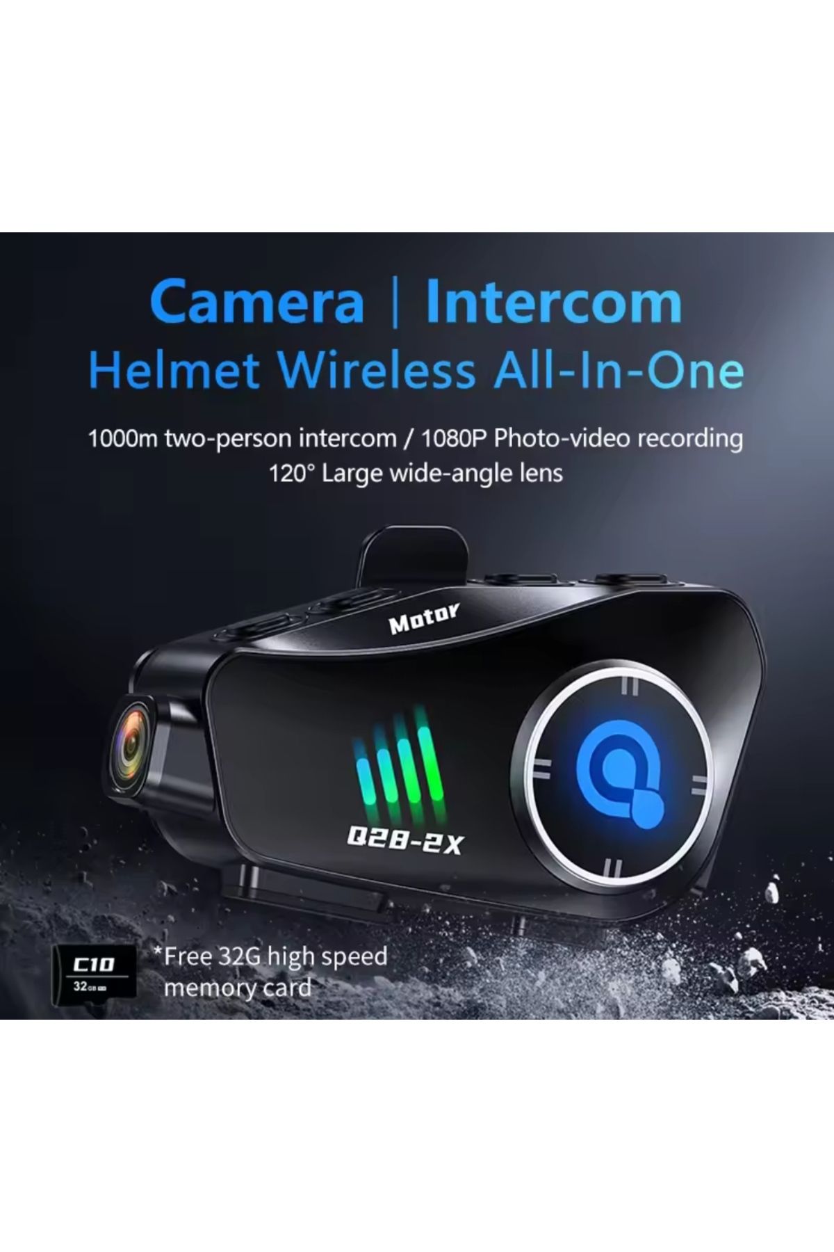 Q28-2X motosiklet kask Bluetooth interkom su geçirmez  1080P Hd sürüş kaydedici kablosuz kamera