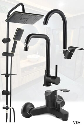 Siyah Robot Siyah Tepe Yağmurlama Duş Seti Mutfak Banyo Lavabo Bataryası Set Image 0