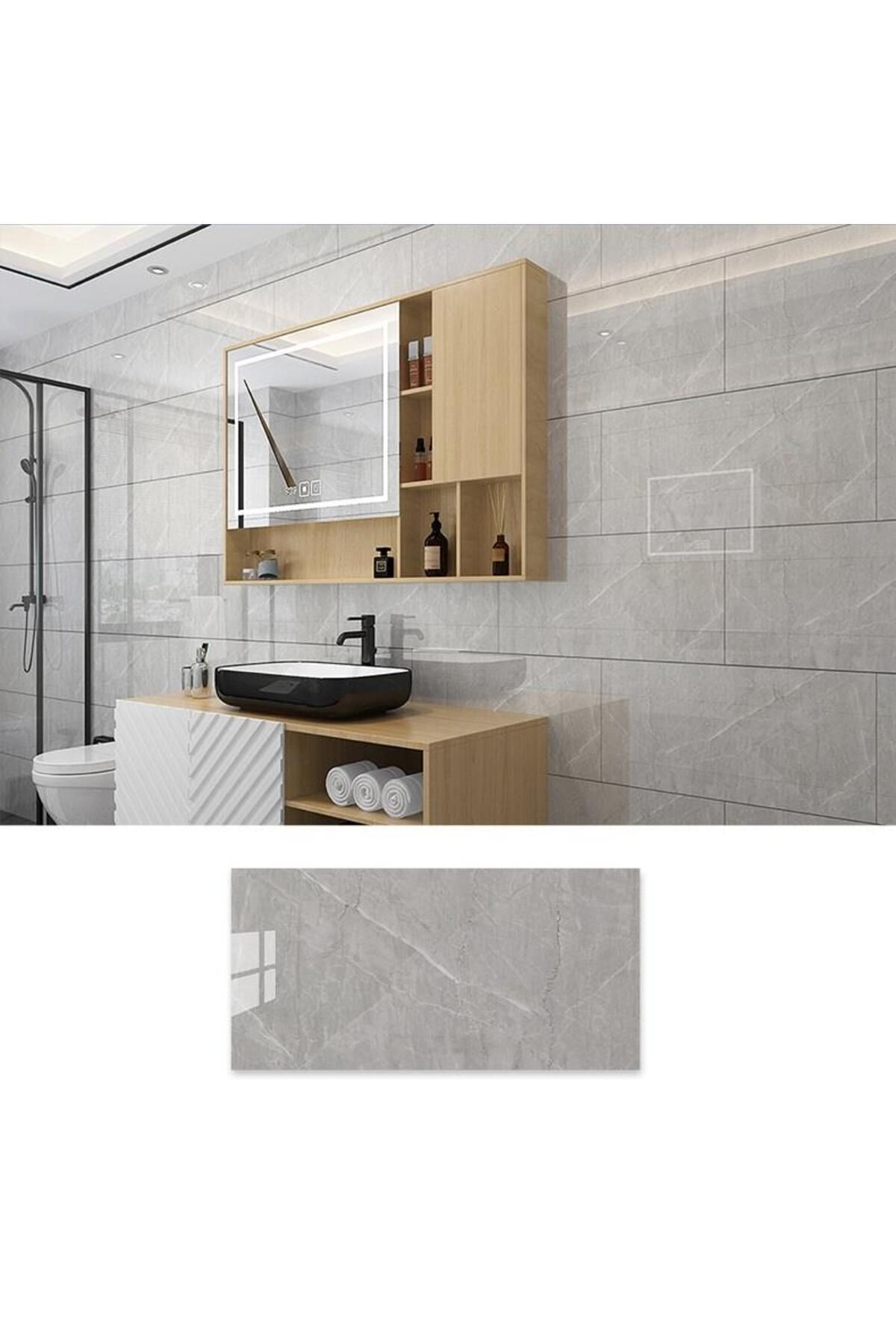 Bs1744 60x30cm Shiny Mermer Desenli Yapışkanlı Esnek Karavan Banyo Wc Duvar Kaplama Paneli