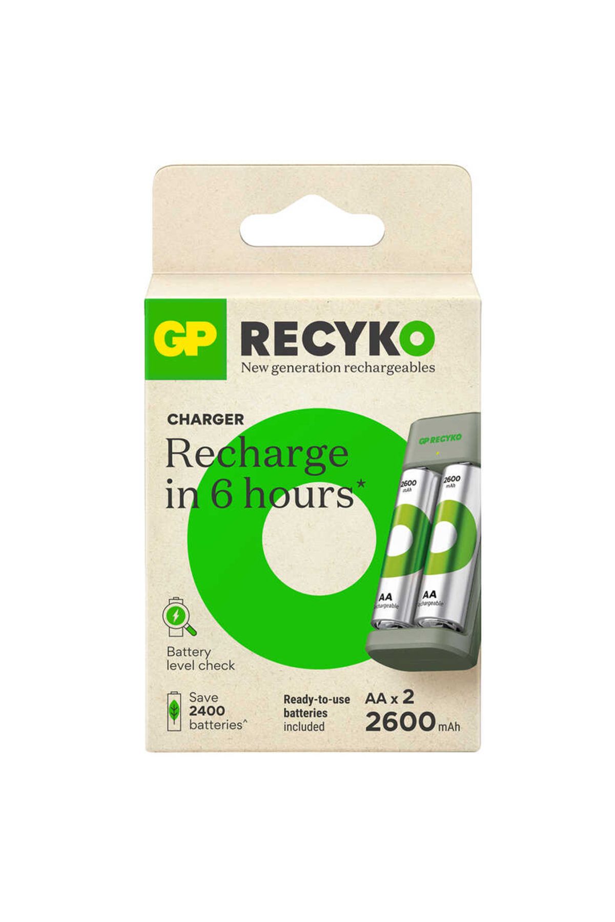 GP RECYKO E221 2 X 2600 MAH R6 AA PİLLİ PİL ŞARJ CİHAZI (GP-E221/270AHCER21-2GTLB2) (4767)