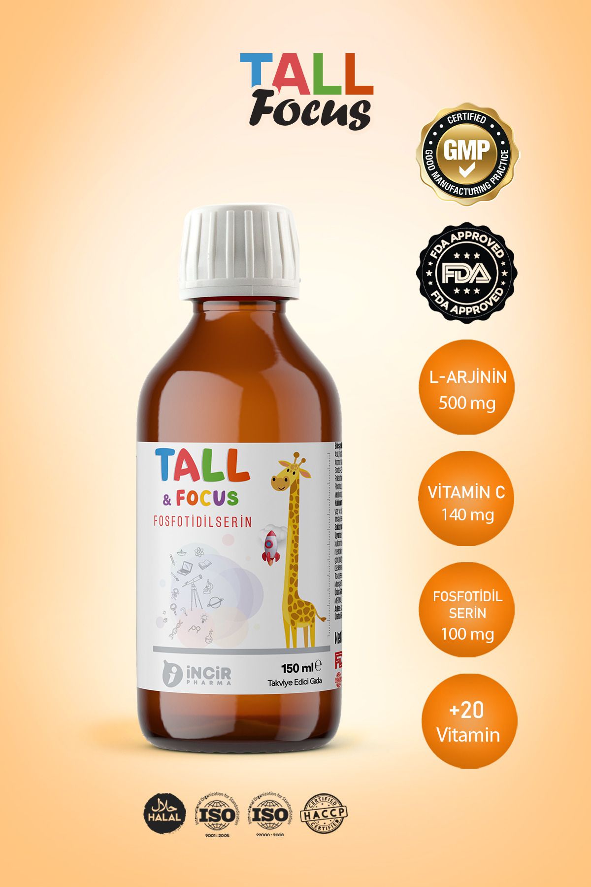 Tall and Focus (GİRLS & BOYS) Boy Uzamasına, Kemik Ve Kıkırdak Büyümesine Destek Takviye 150ml Şurup