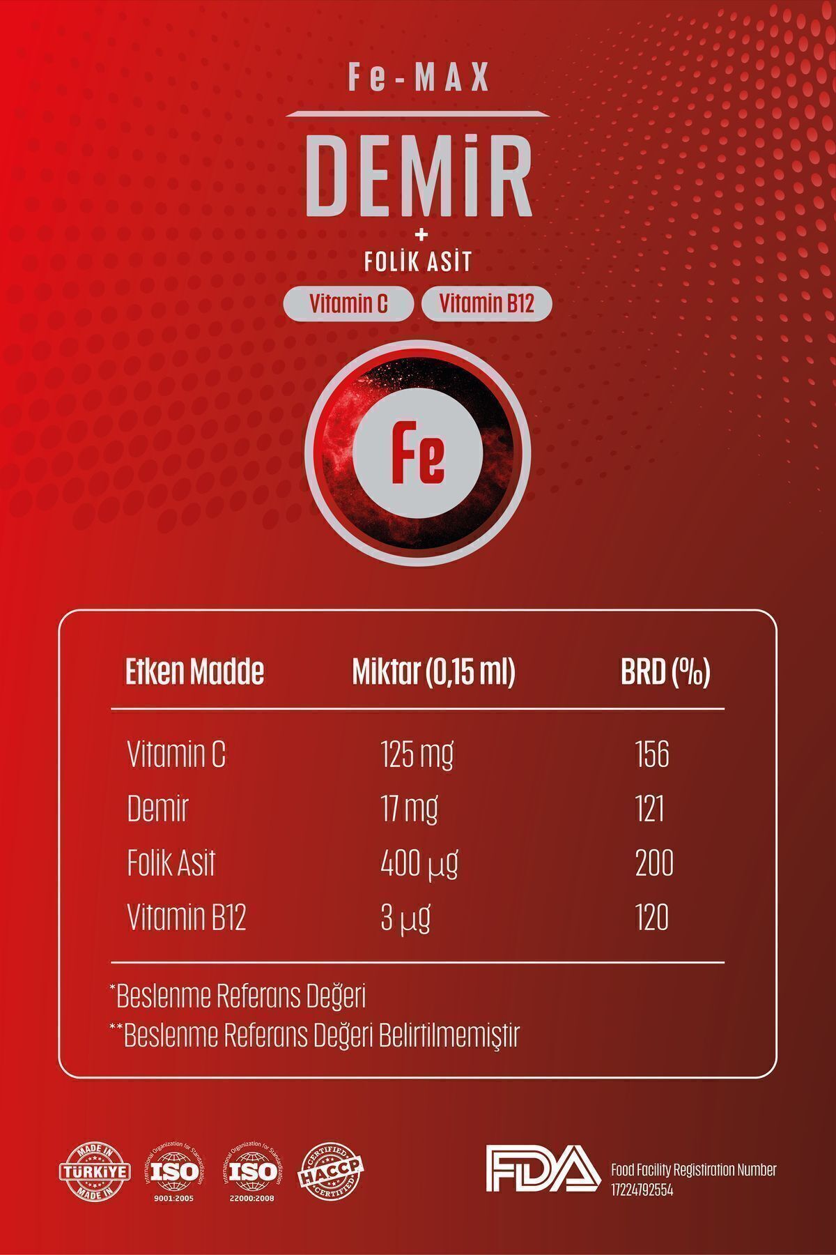 Fe-max (FE FOLİC-ACİD B12 VİTAMİN C) Demir Damla Ve Sprey Formunda