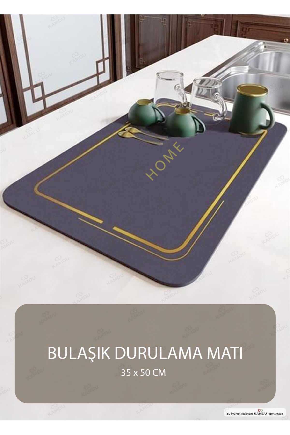 1 Adet - ( Gri ) 35x50cm Bulaşık Matı, Kurulama Matı, Tezgah Üstü Mat, Su Emen Mat, Lavabo Paspası