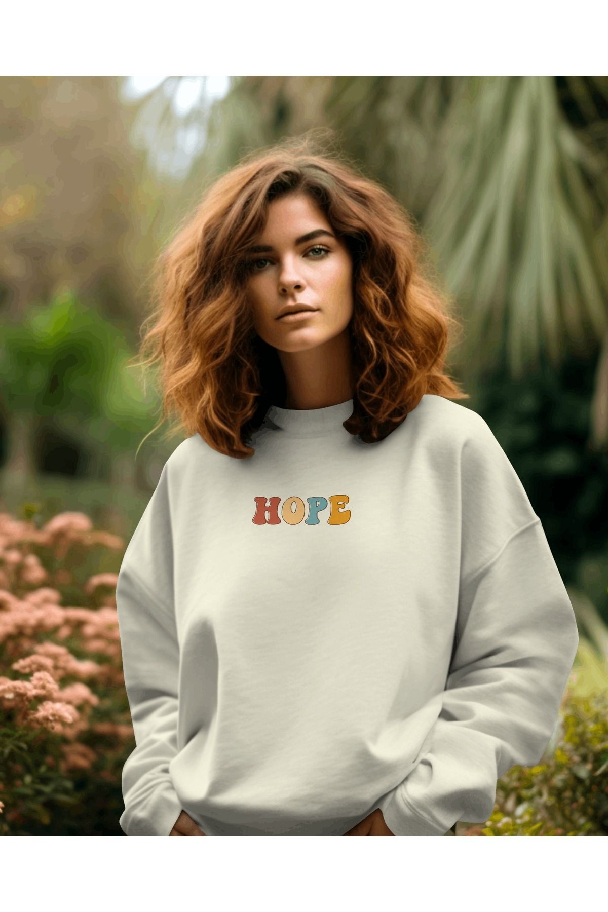 Hope Krem Sweatshirt 3iplik kalın Unisex