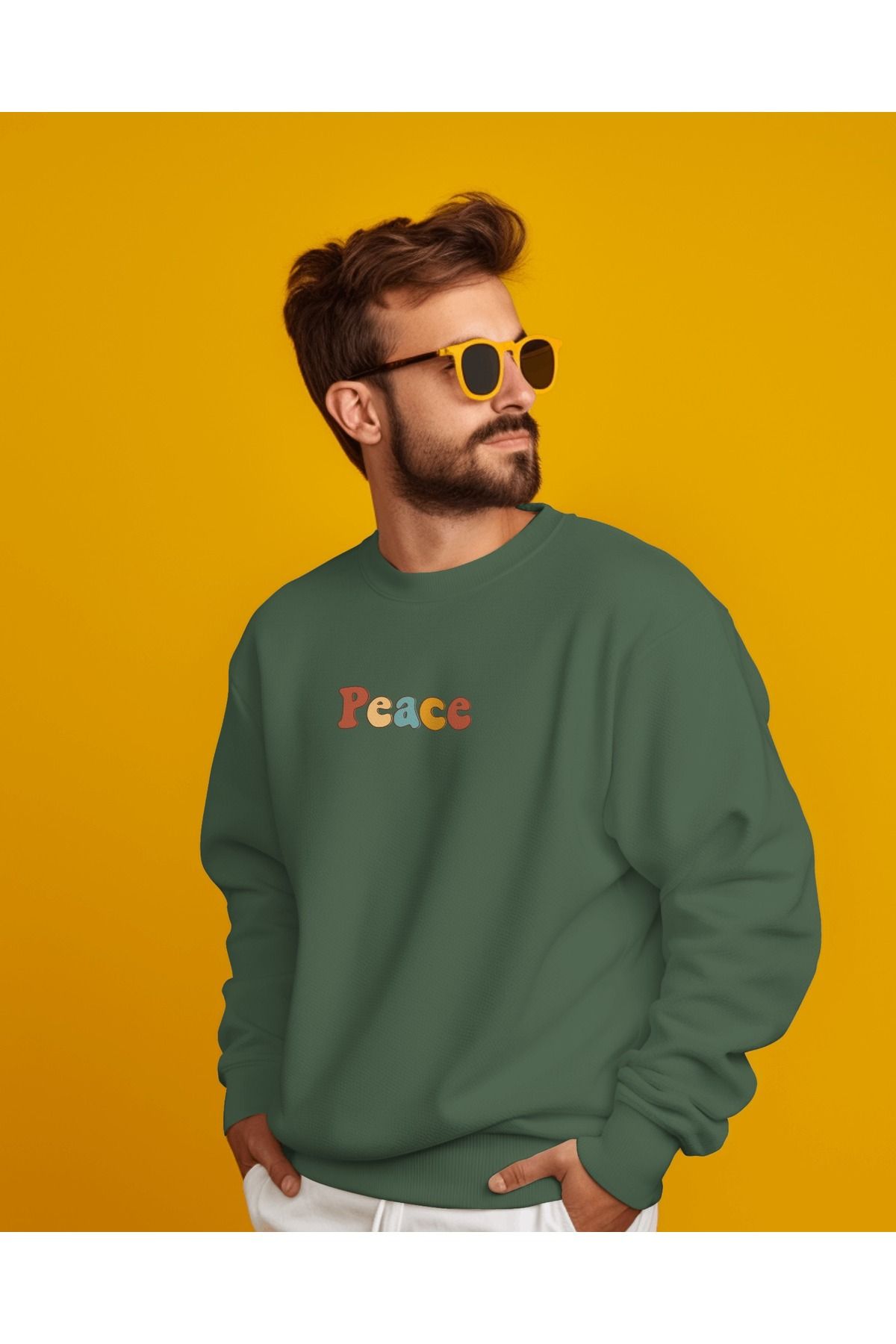 Peace Haki Sweatshirt 3iplik kalın Unisex