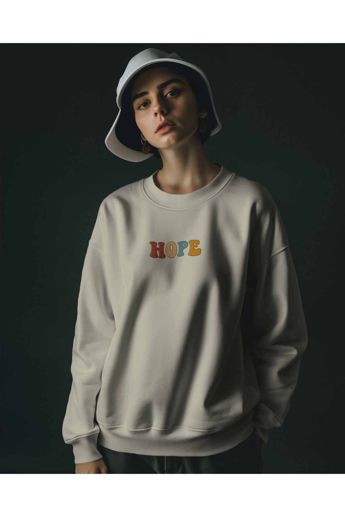 Hope Krem Sweatshirt 3iplik kalın Unisex