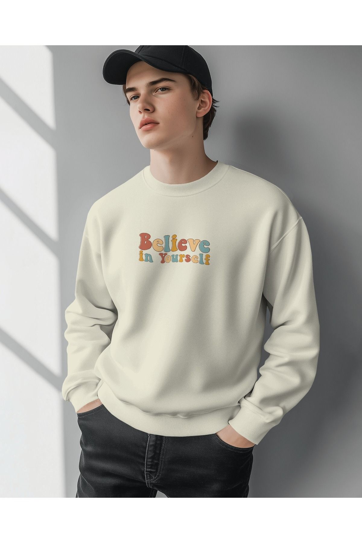 Believe Krem Sweatshirt 3iplik kalın Unisex