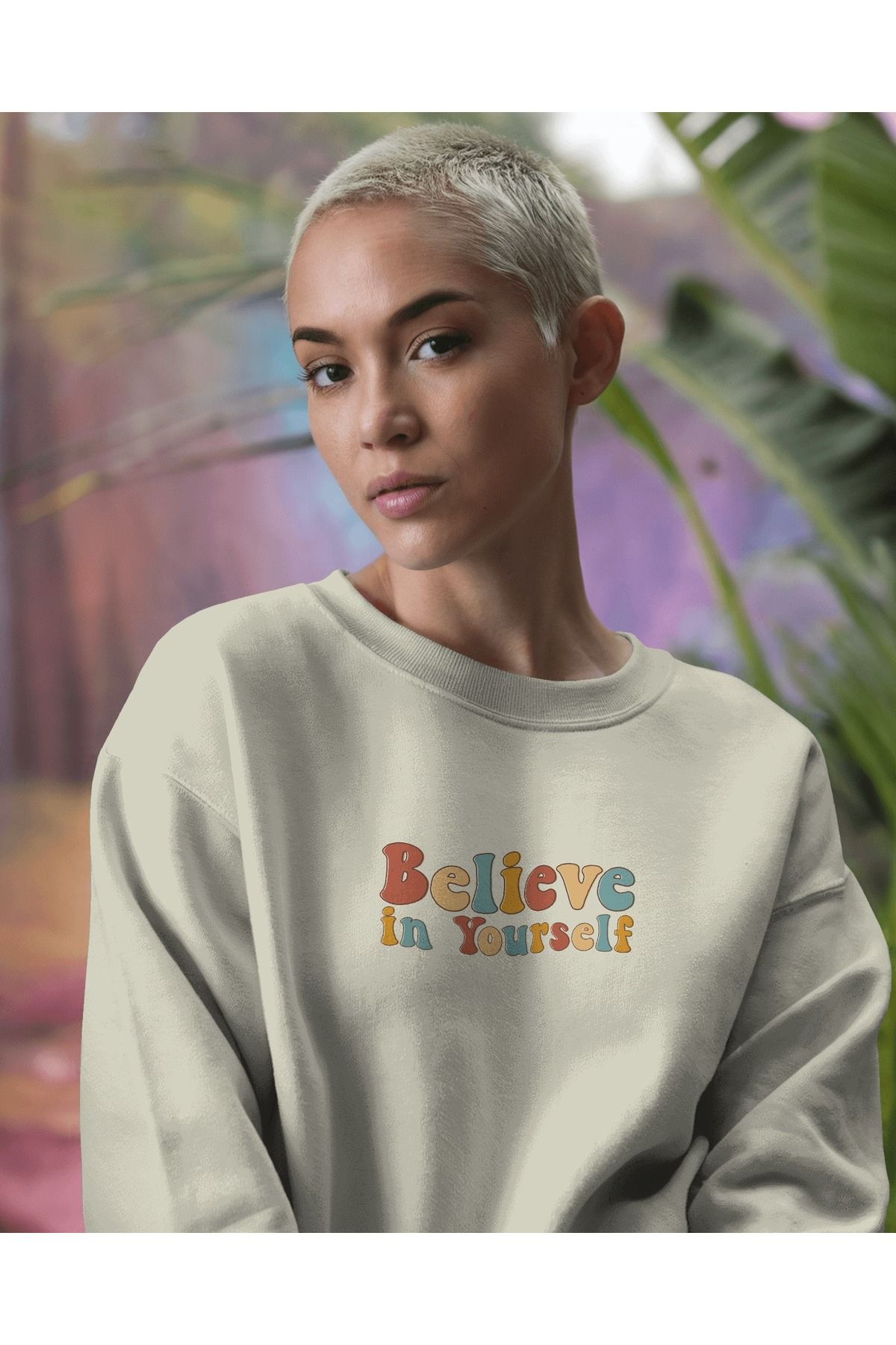 Believe Krem Sweatshirt 3iplik kalın Unisex