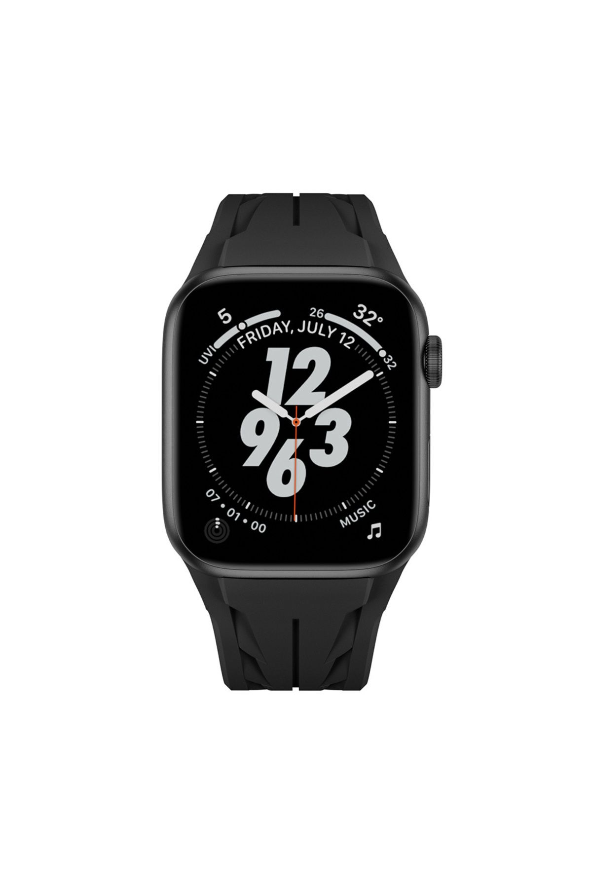 Apple Watch 44mm KRD-127 Metal Tokalı Silikon Kordon-Siyah