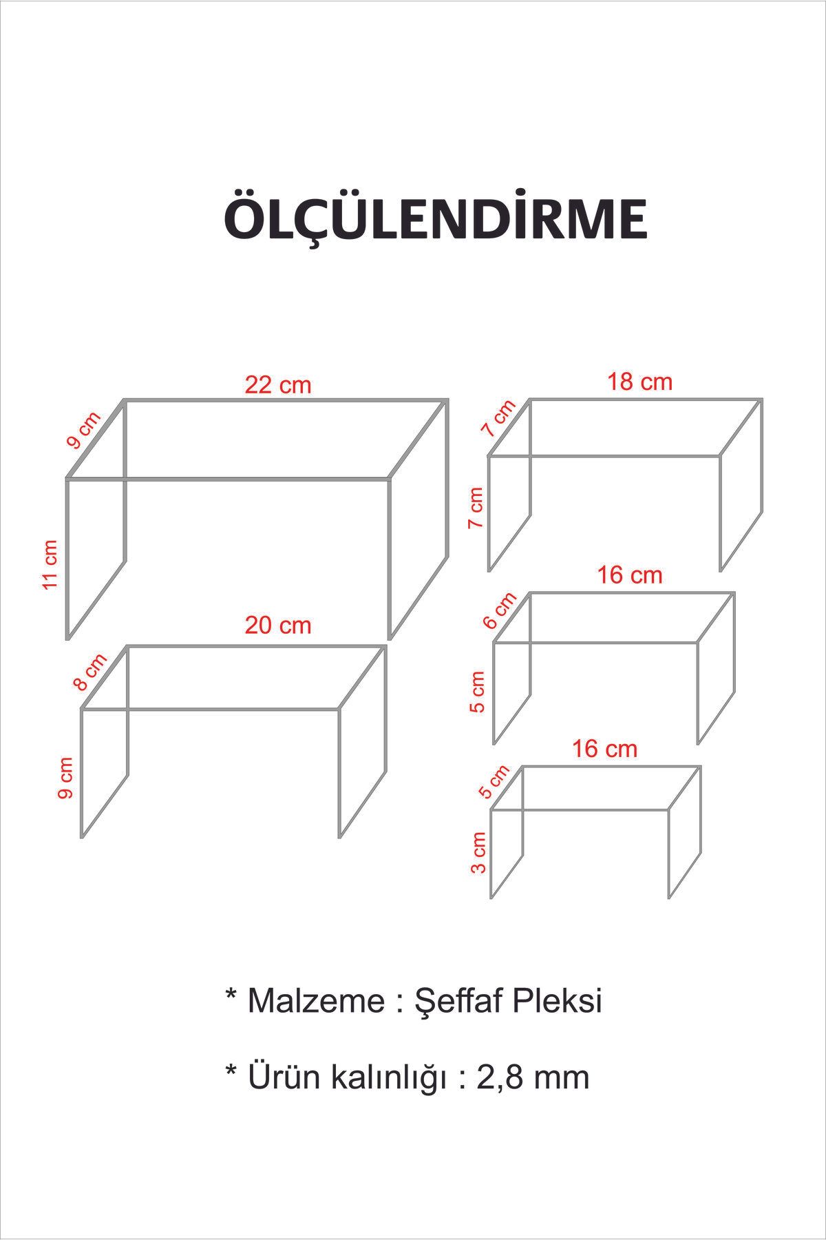 Pleksi Stand 5 li Set Şeffaf Ürün Sergileme Rafları Display Stand