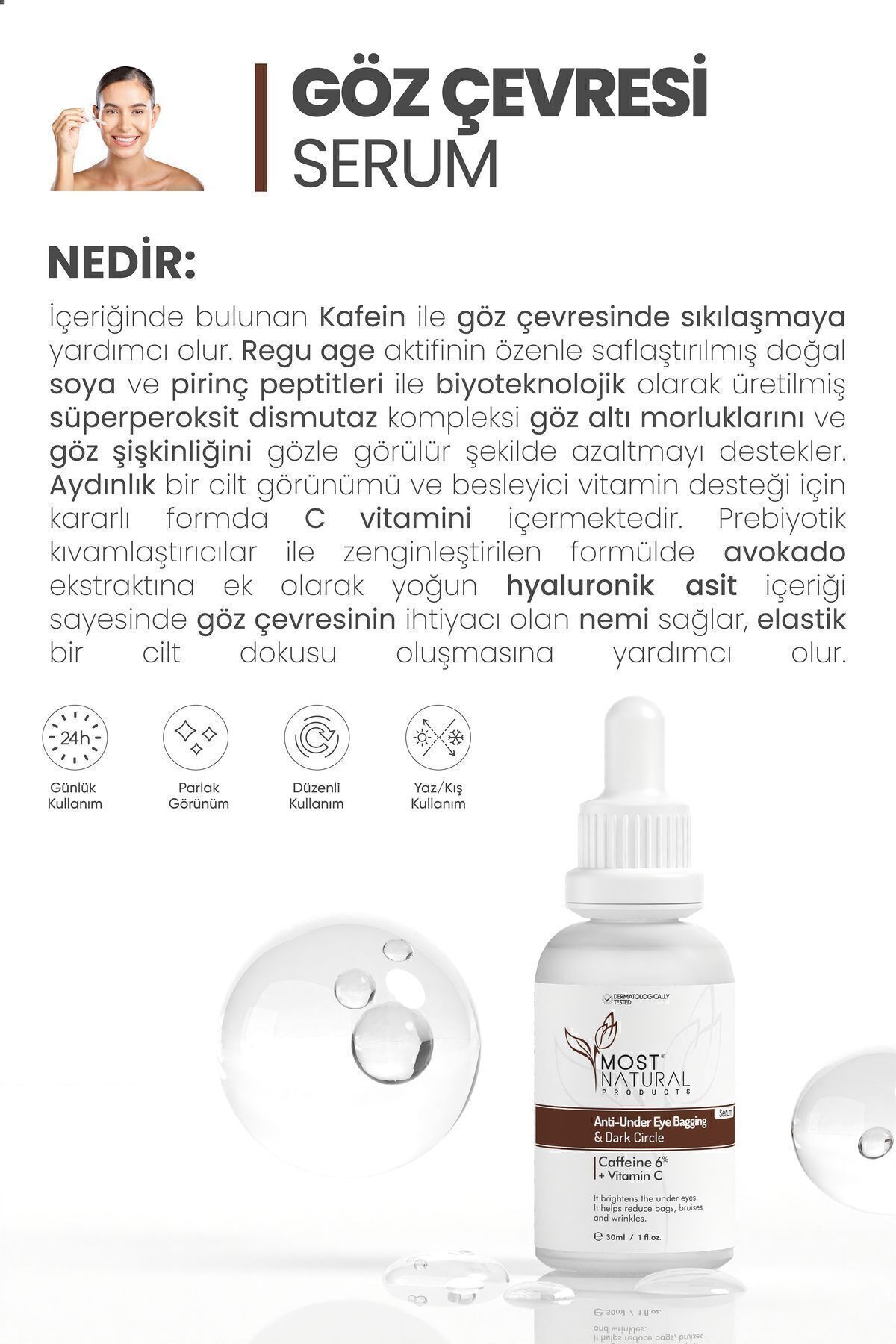 Göz Altı Torbalanma, Göz Altı Aydınlatıcı, Morluk Ve Kırışıklık Karşıtı Caffeine Serum 30 ml