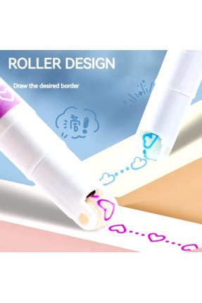 6'lı Desenli Fosforlu Kalem Linear Color Pen Çiçek Kalp Yıldız Desen Çizen Silindir Sihirli Kalem Image 6