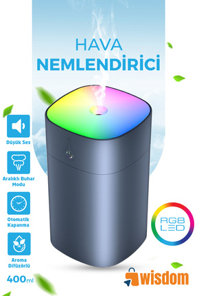 400 ml Gri Ultrasonik Hava Nemlendirici Buhar Makinesi Ve Aroma Difüzörü Image 0
