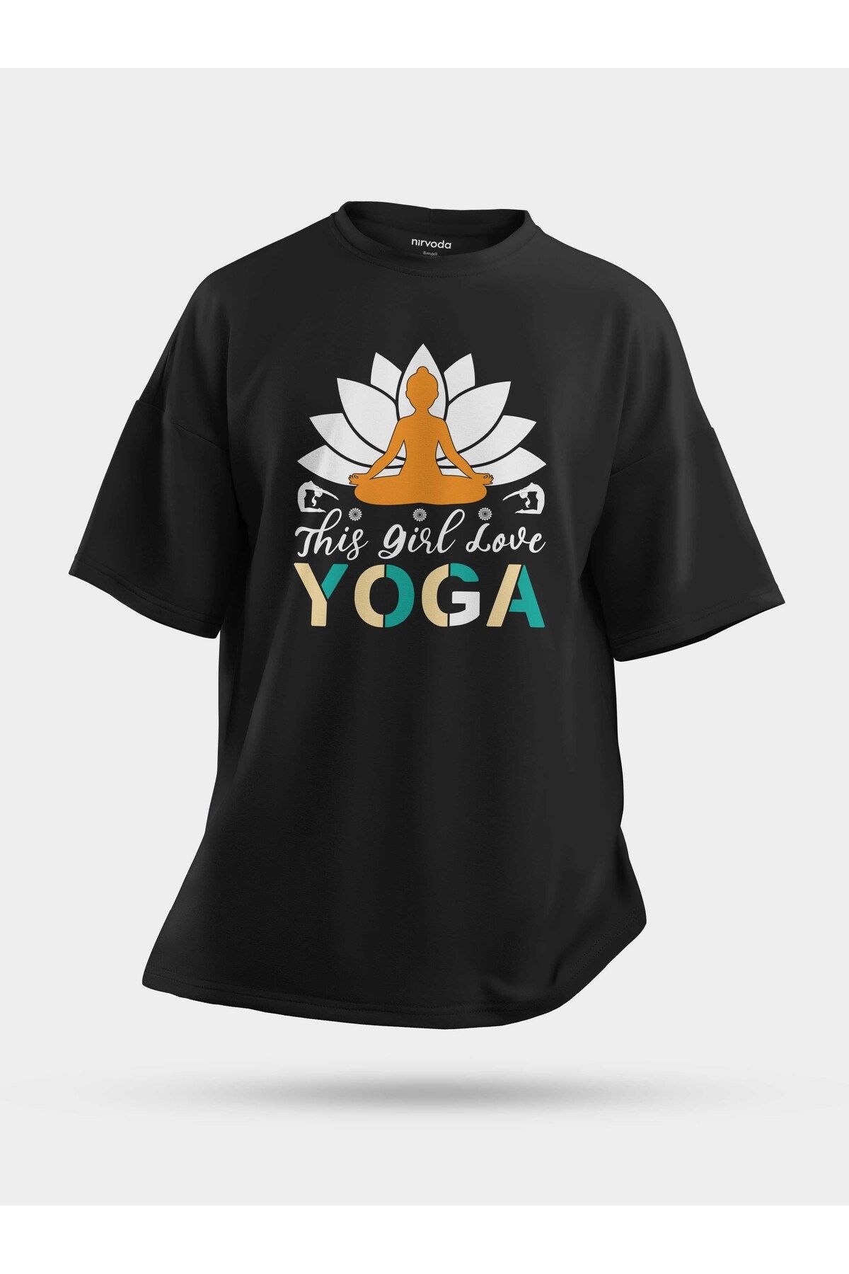 nirvodaOversize Girl LoveYoga Unisex Siyah Ti...