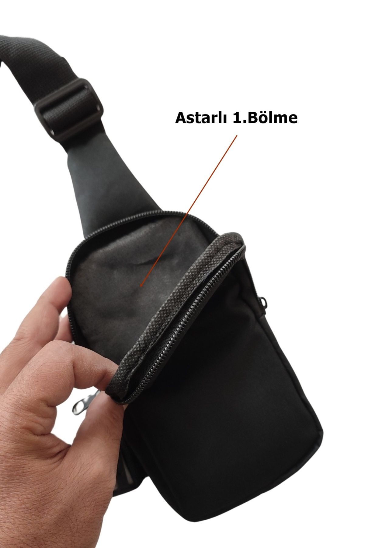 2 Bölmeli Erkek Siyah Çapraz Omuz Çantası Basic Düz Bodybag 10 * 20 cm