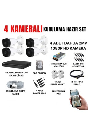 4 KAMERALI GÜVENLİK KAMERASI SETİ-CEPTEN İZLEME-FULLHD-GECE GÖRÜŞLÜ-SU GEÇİRMEZ Image 0