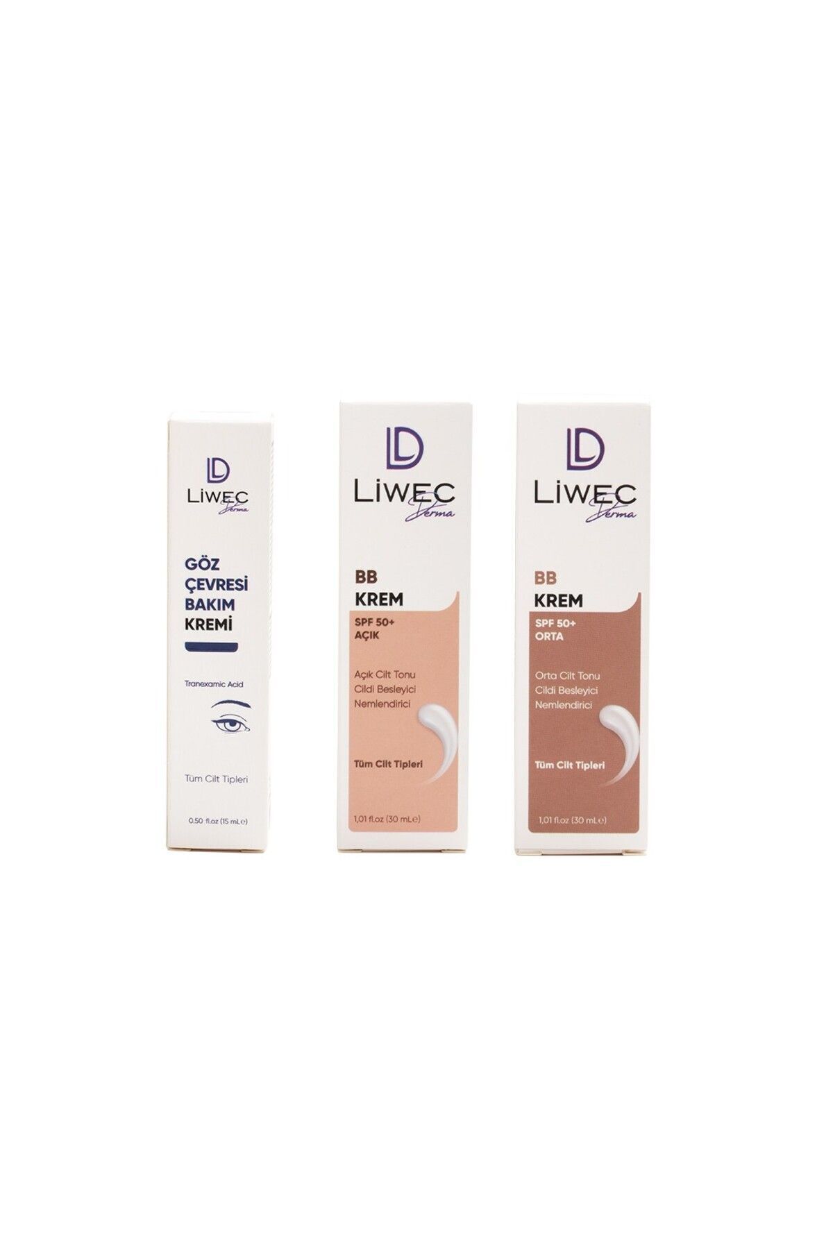 Liwec Derma 3'lü Set (BB KREM ORTA - BB KREM AÇIK - GÖZ ÇEVRESİ BAKIM KREMİ)