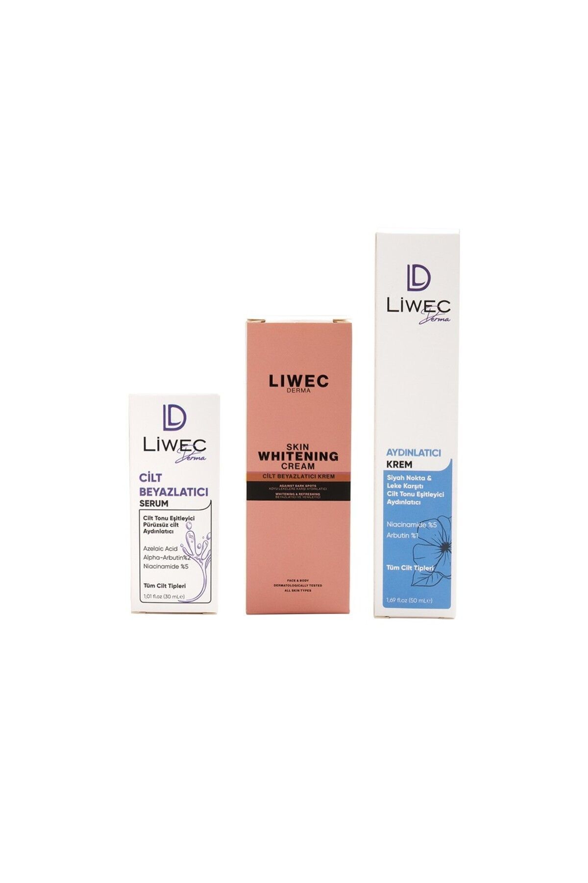 Liwec Derma 3'lü Set (AYDINLATICI KREM - WHİTENİNG CREAM - CİLT BEYAZLATICI SERUM)