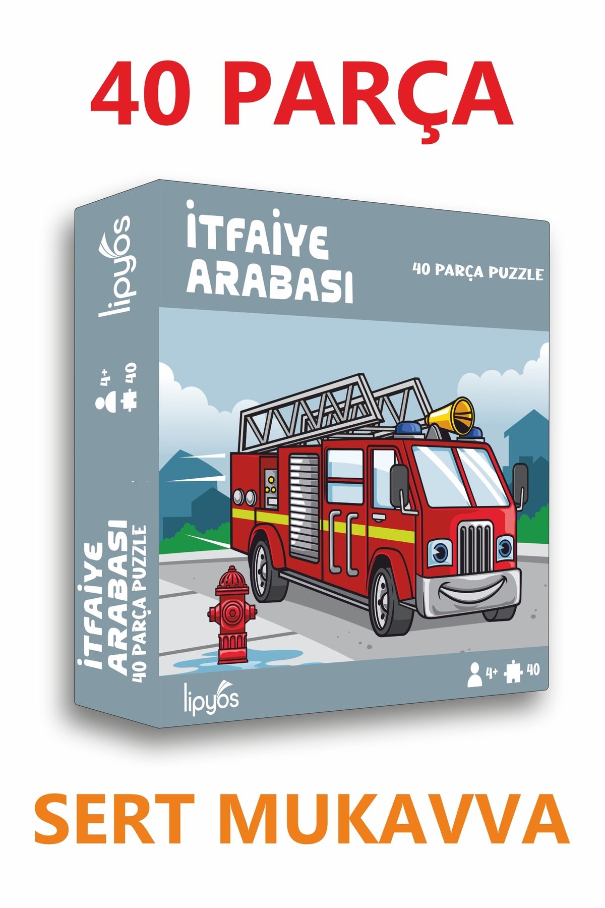 40 Parça İtfaiye Arabası Mukavva Mini Puzzle 10 Adet