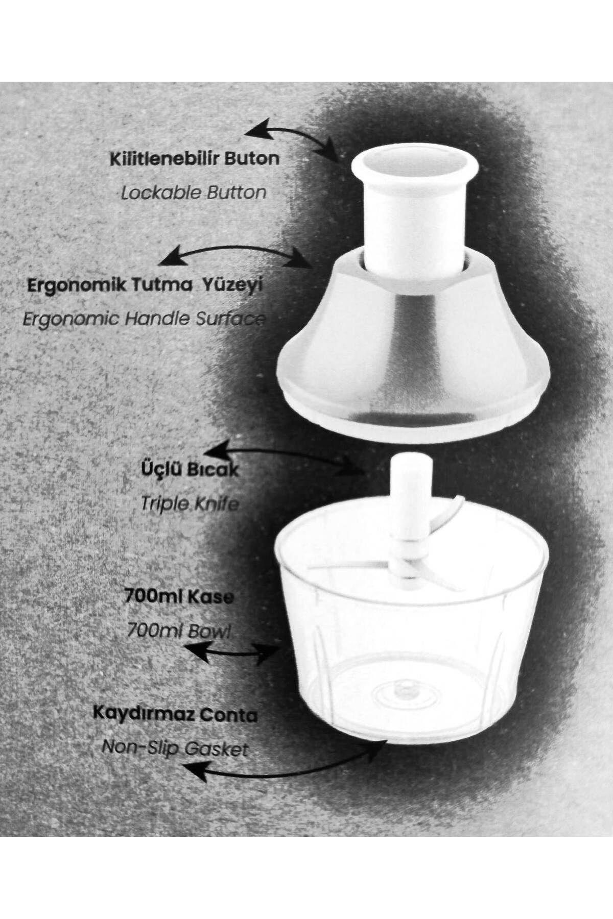 Manuel Bas Kes Pratik El Robotu 700ml Yeni Nesil Doğrayıcı El Rondosu Pratik Rondo - Koyugri?