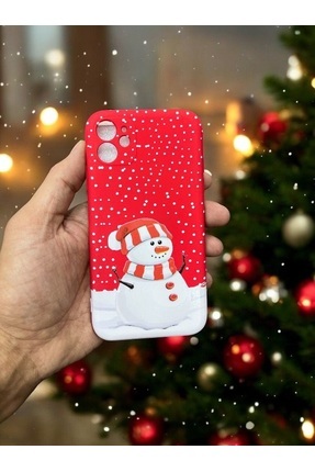 Iphone 11 Uyumlu Kırmızı Yılbaşı Temalı Kardan Adam Tasarımlı Lansman Kılıf Image 0