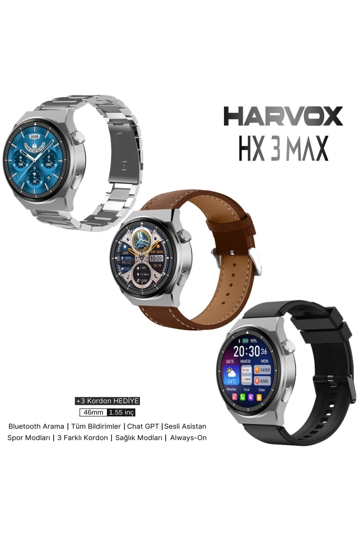 Harvox HX-3 Max 46mm 3 kordonlu (2025 yeni model)