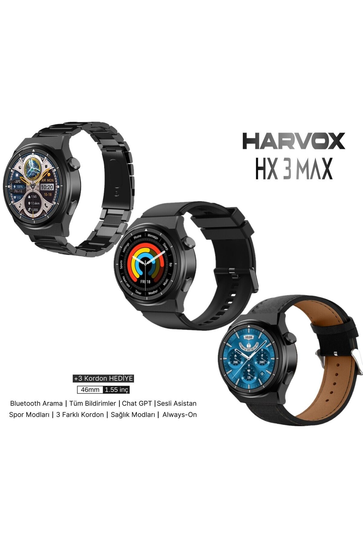 Harvox HX-3 Max 46mm 3 kordonlu (2025 yeni model)