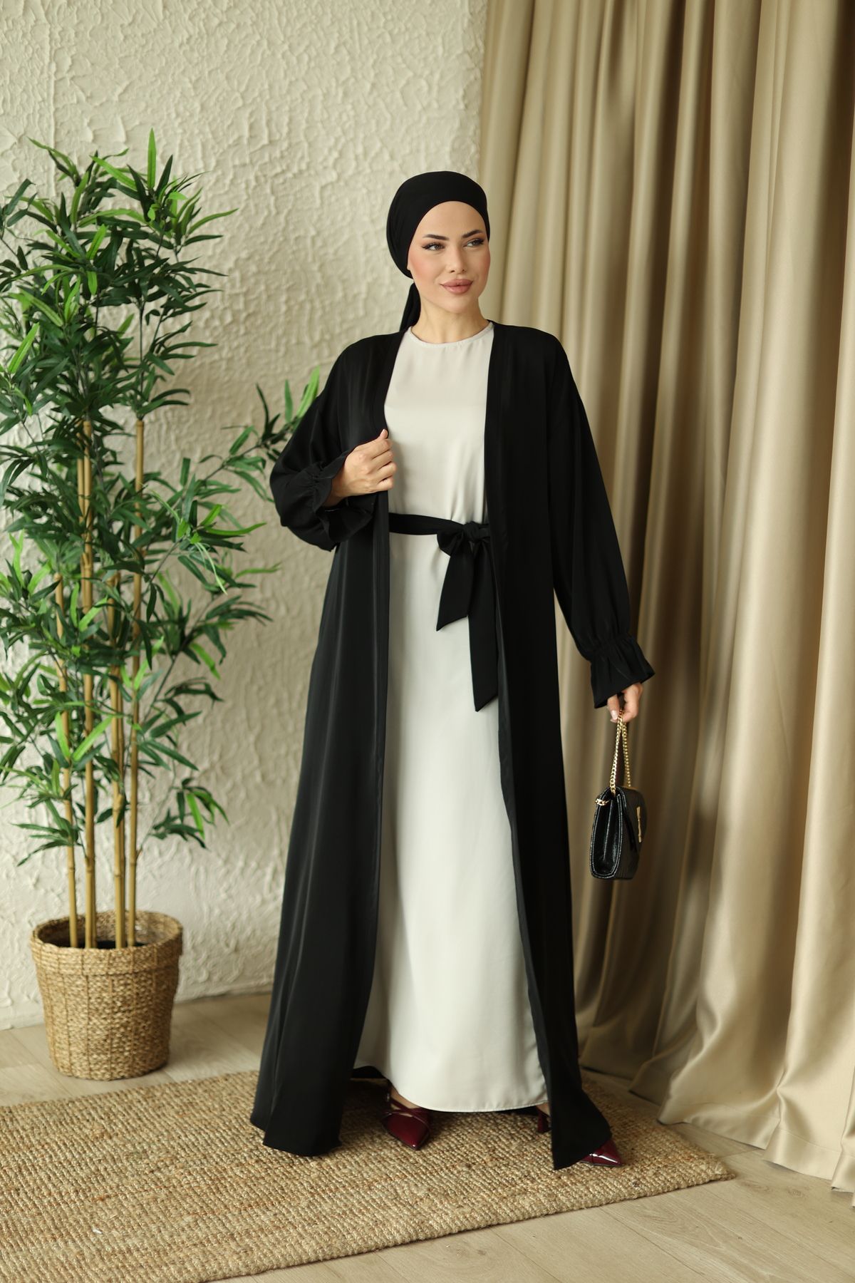 ŞARMİ KUŞAKLI ABAYA TAKIMI 145CM