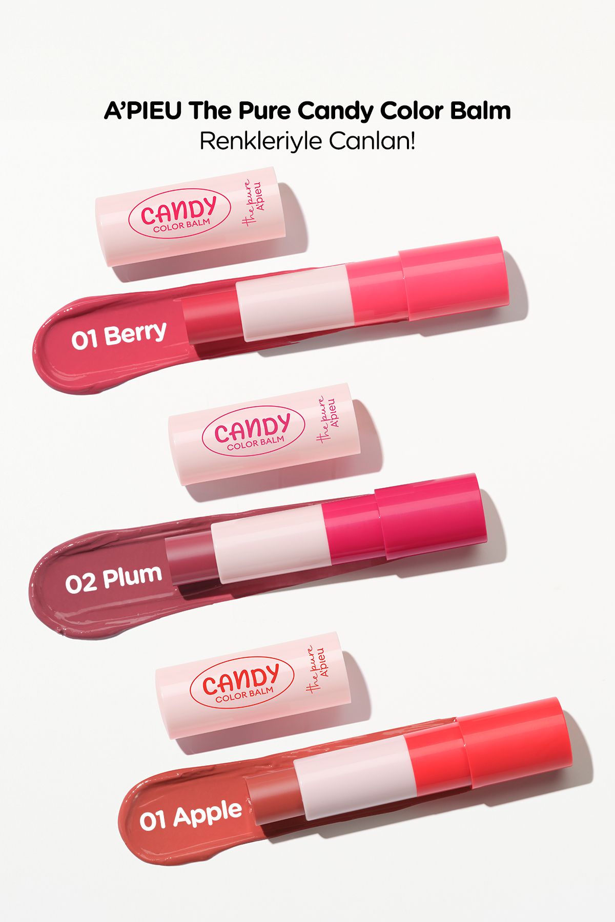 Dudakları Nemlendiren Parlak Bitişli Renkli Dudak Balmı A'pıeu The Pure Candy Color Balm No.03 Apple