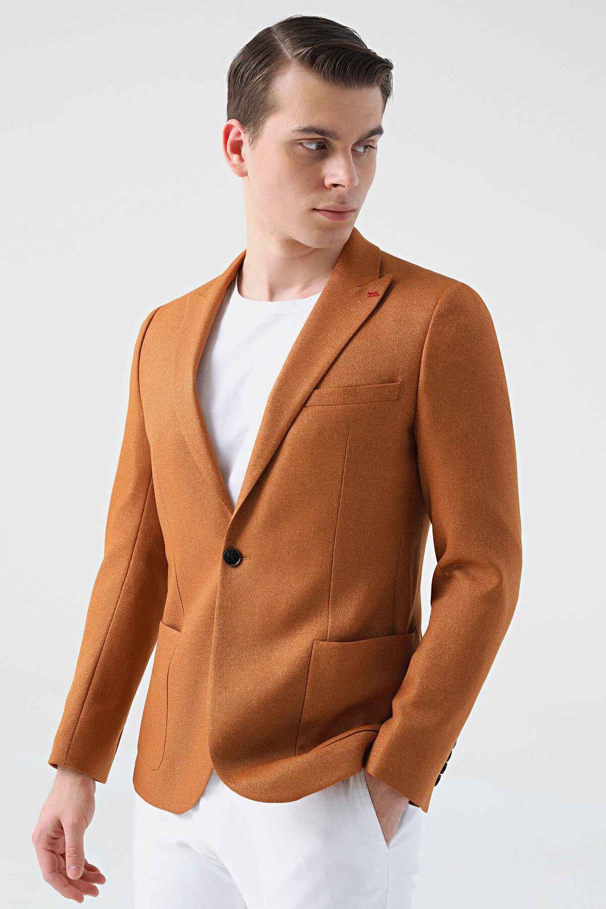 TWN Slim Fit Camel ArmürlüKumaş Ceket